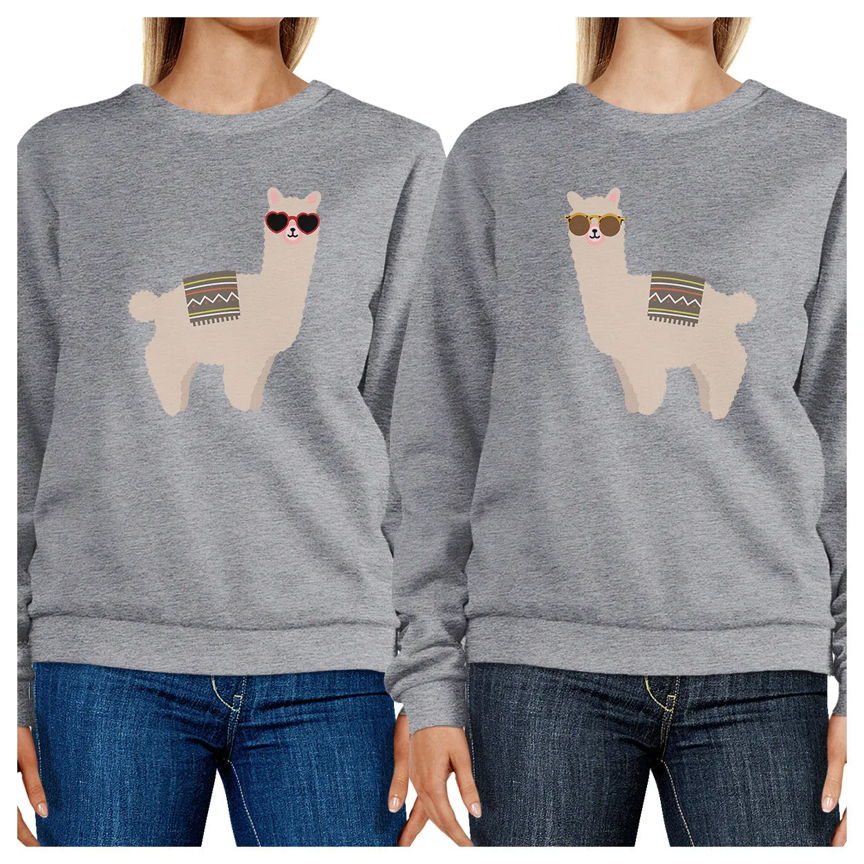 Llamas With Sunglasses BFF Matching Grey Sweatshirts