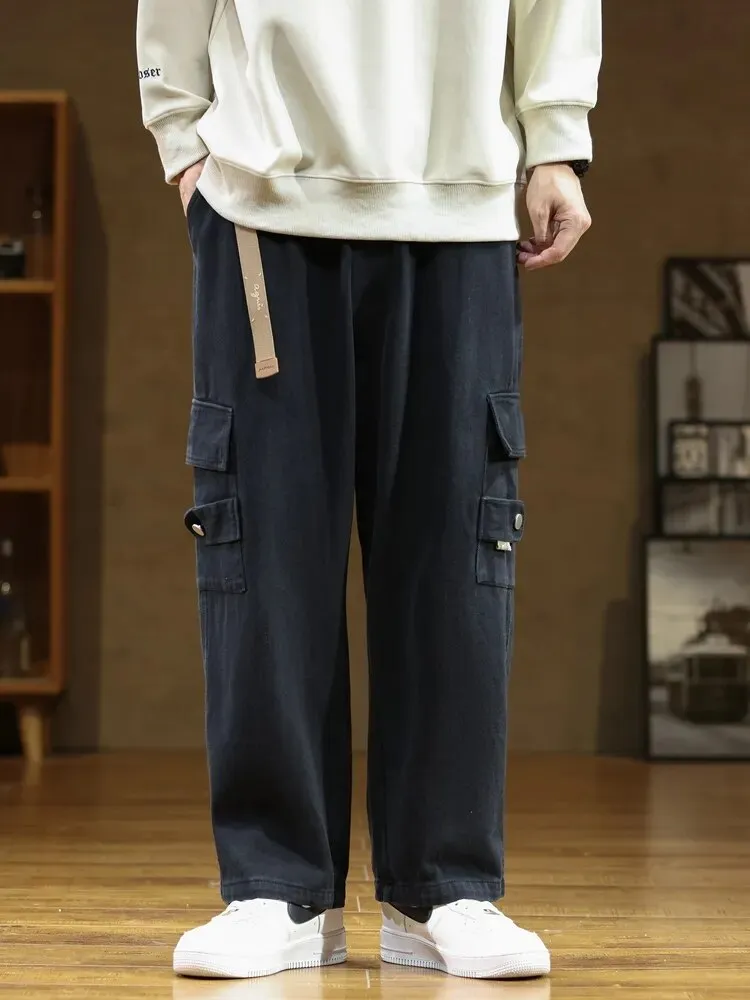 Men's Comfortable Cotton Black Cargo Wide Pants | Ideal for Summer