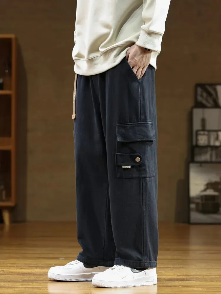 Men's Comfortable Cotton Black Cargo Wide Pants | Ideal for Summer