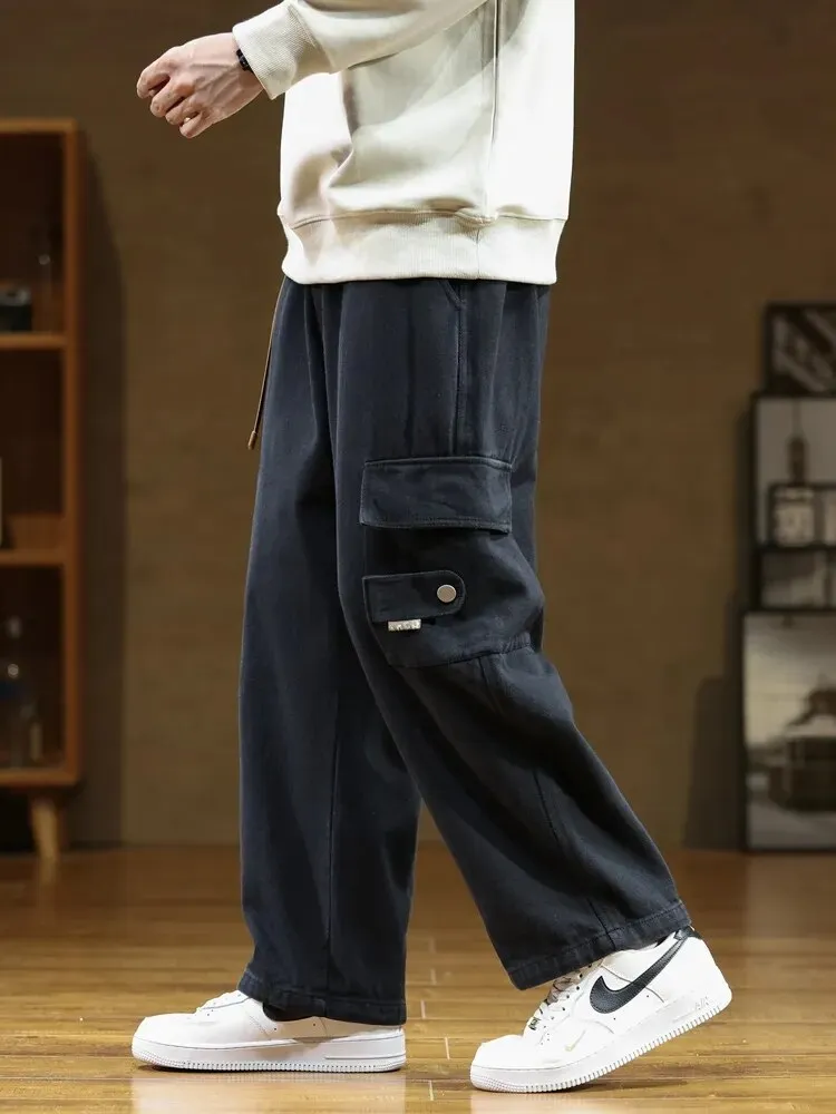 Men's Comfortable Cotton Black Cargo Wide Pants | Ideal for Summer