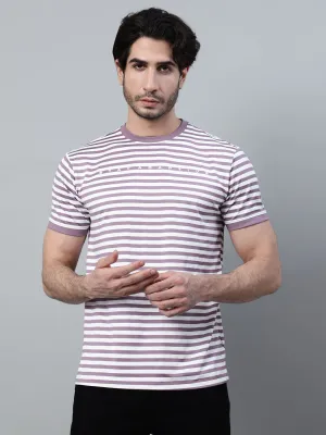 Men's Purple Striped Round Neck Half Sleeve T-shirt