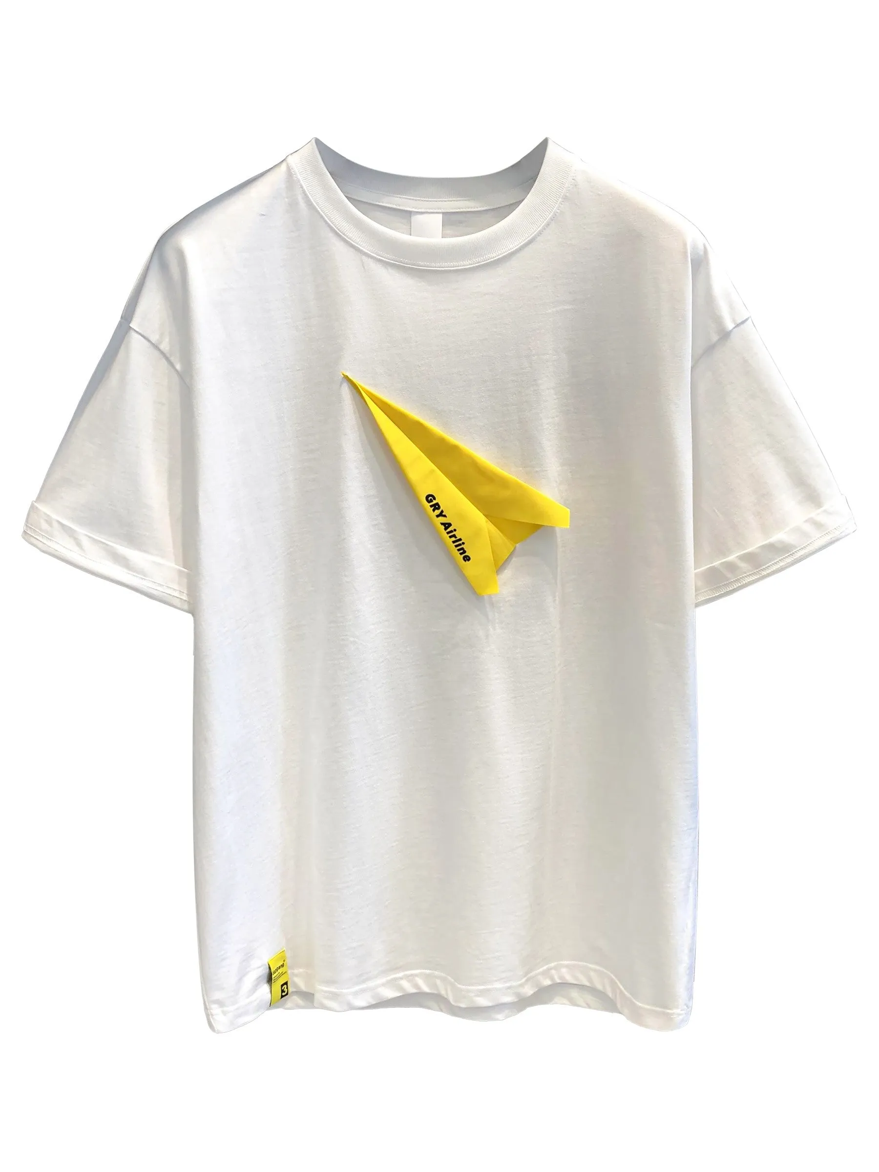 Men's T-shirts creative paper airplane sticker embroidered short sleeved T-shirt