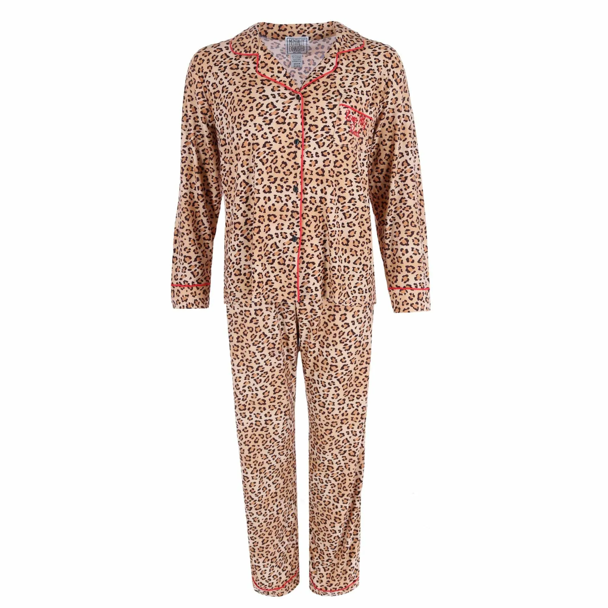 Mentally Exhausted Women's Plus Size Leopard Pajama Set