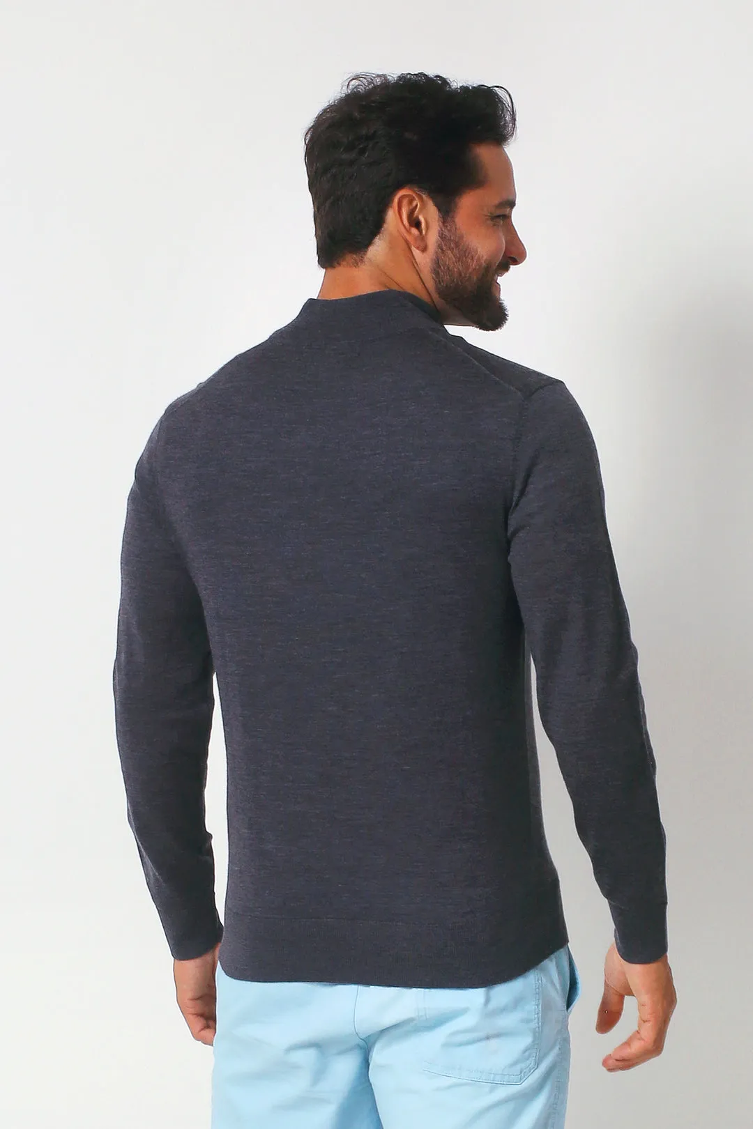 Merino Wool Quarter Zip Sweater - Charcoal