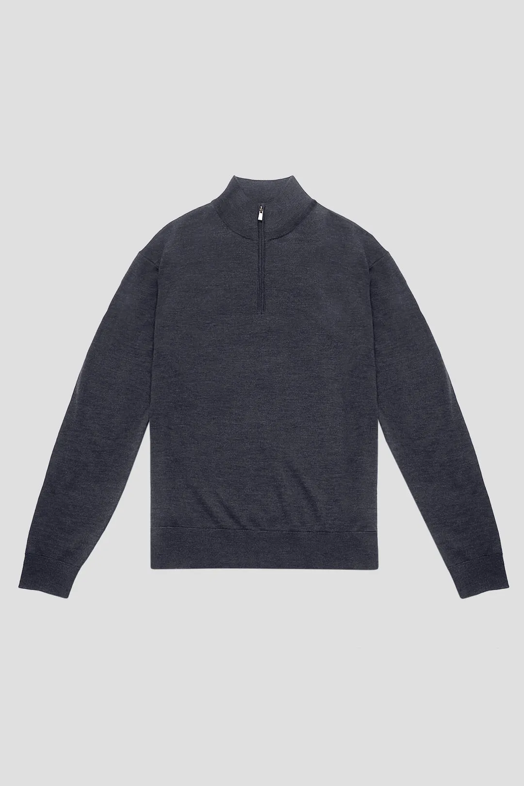 Merino Wool Quarter Zip Sweater - Charcoal