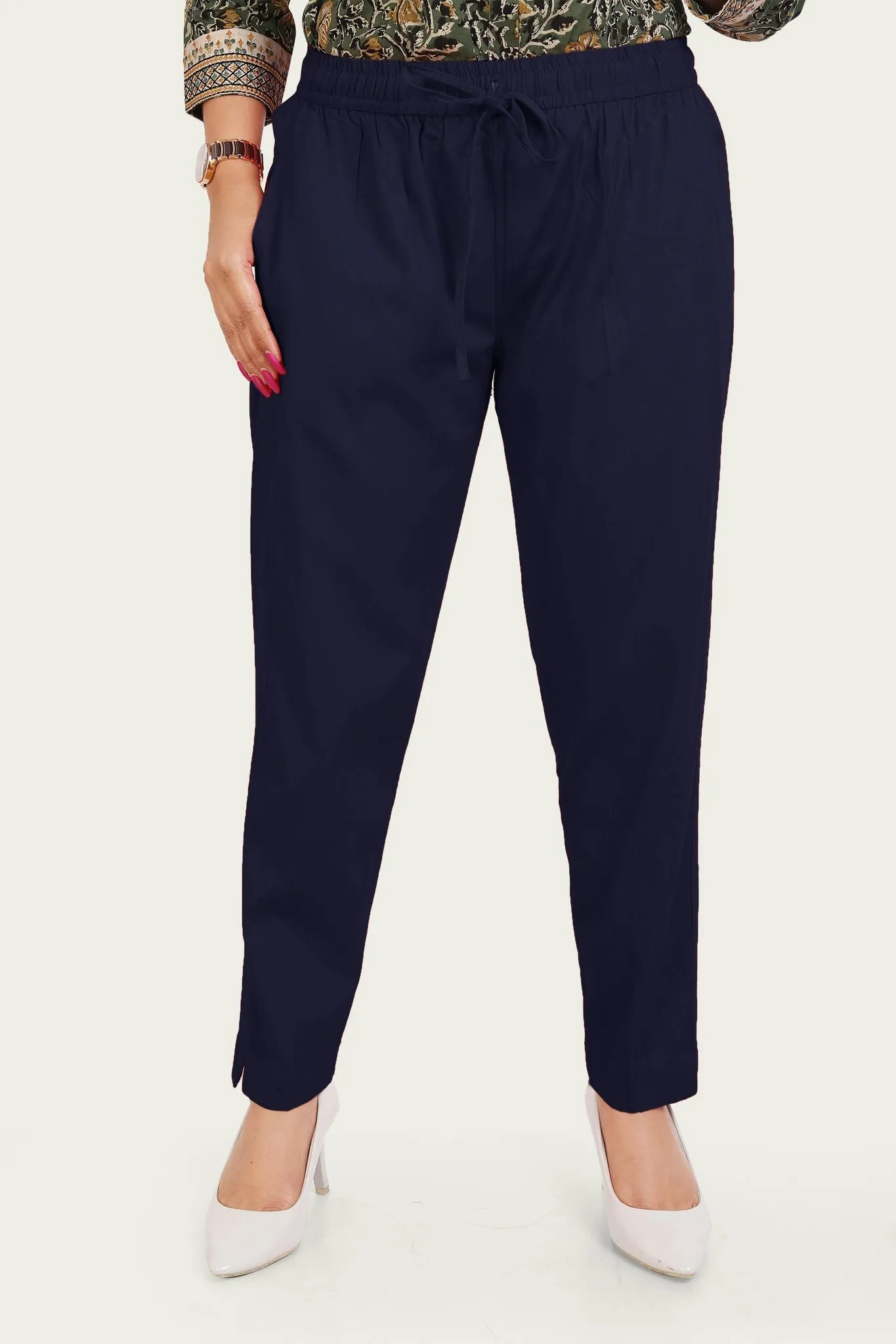 Navy Blue Cotton Lycra Pant