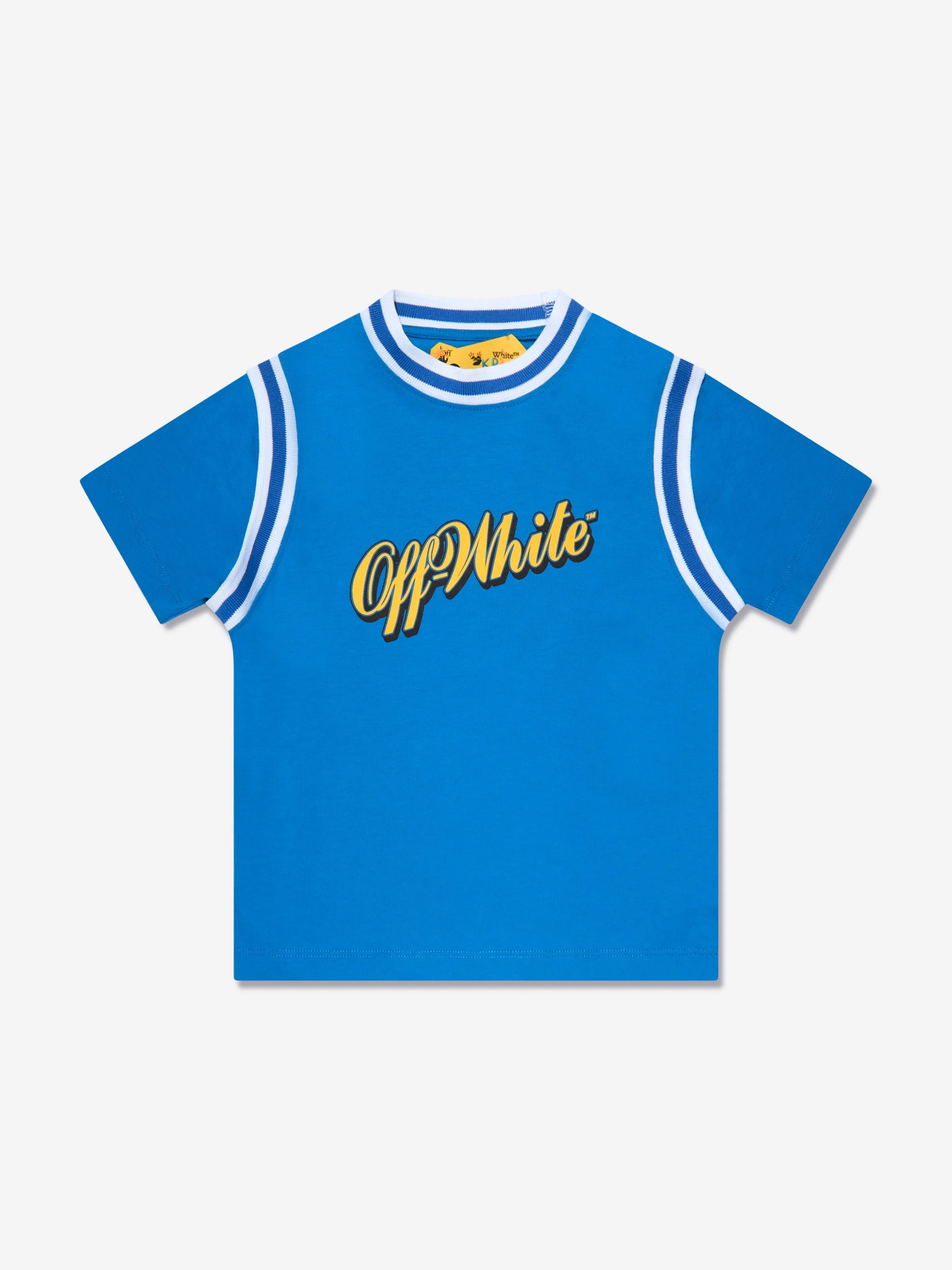 Off-White Boys Baseball Logo Rib T-Shirt in Blue