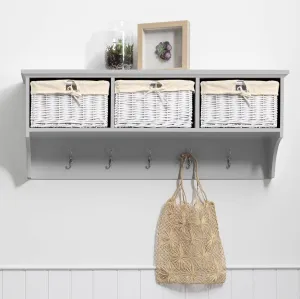 Outlet - Fyfield Coat Hooks with Shelf & Storage Baskets - Grey