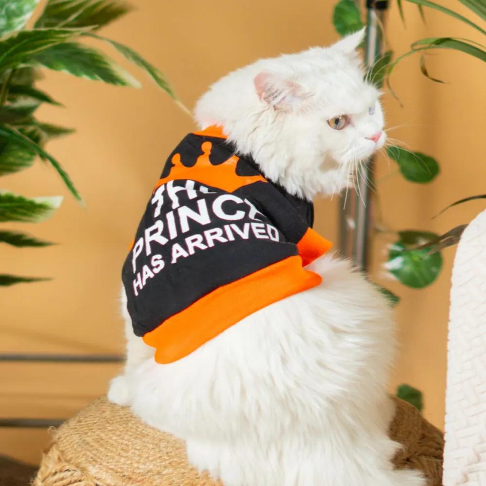 Pet Set Go Prince Has Arrived T-shirt for Cats (Orange/Black)