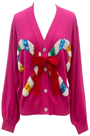 Pink Cardigan With Candy Cane and Bow