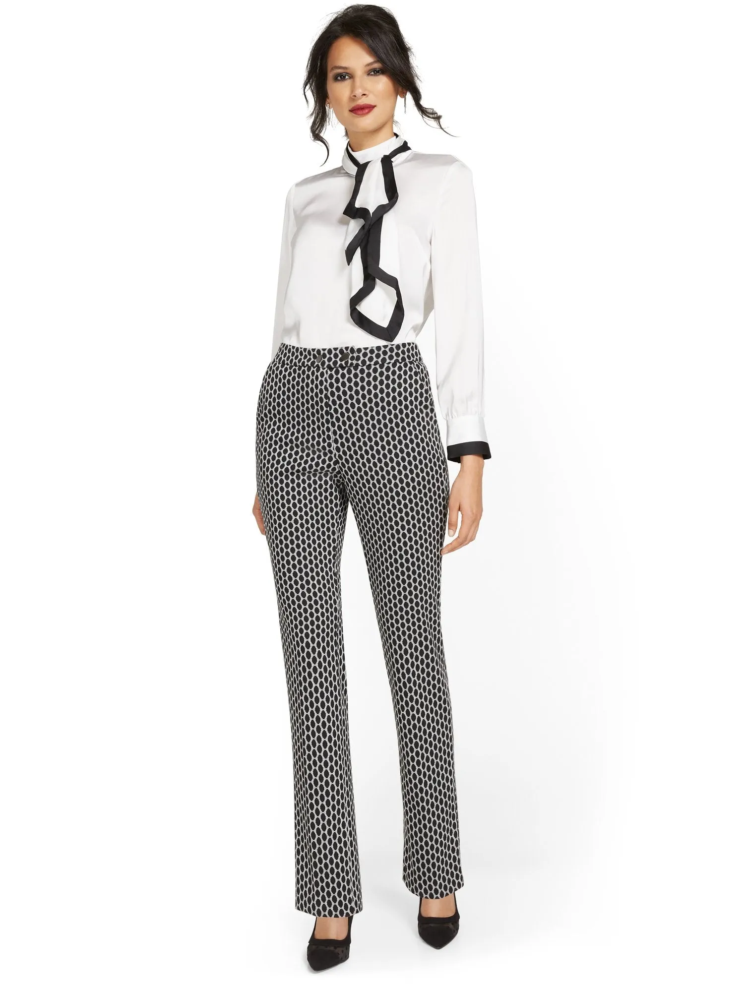 Pull-On Dot-Print Slim-Leg Ponte Pant - Superflex