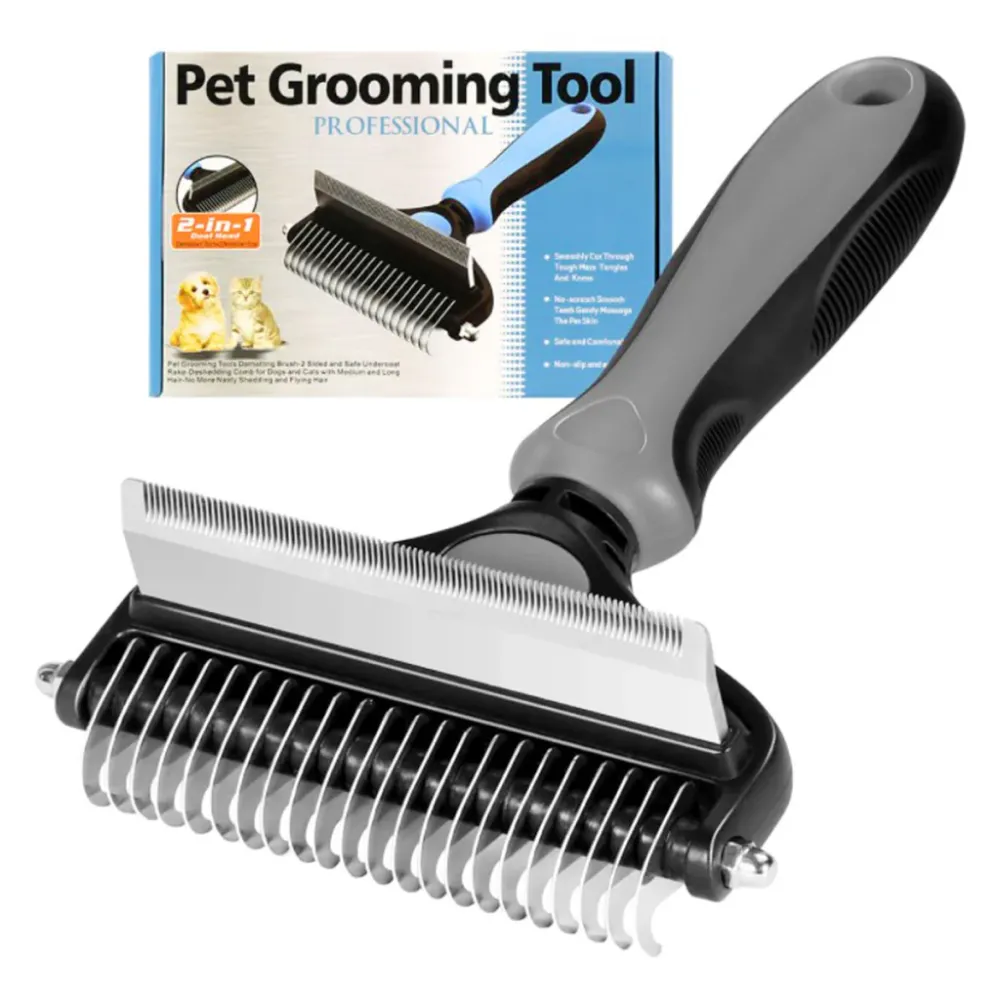 QPets 2 in 1 Deshedding and Dematting Tool for Dogs (Grey)