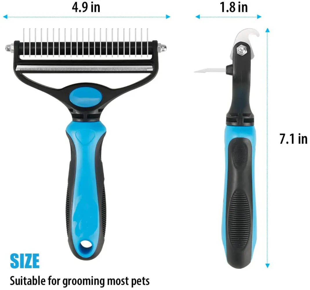 QPets 2 in 1 Deshedding and Dematting Tool for Dogs (Grey)