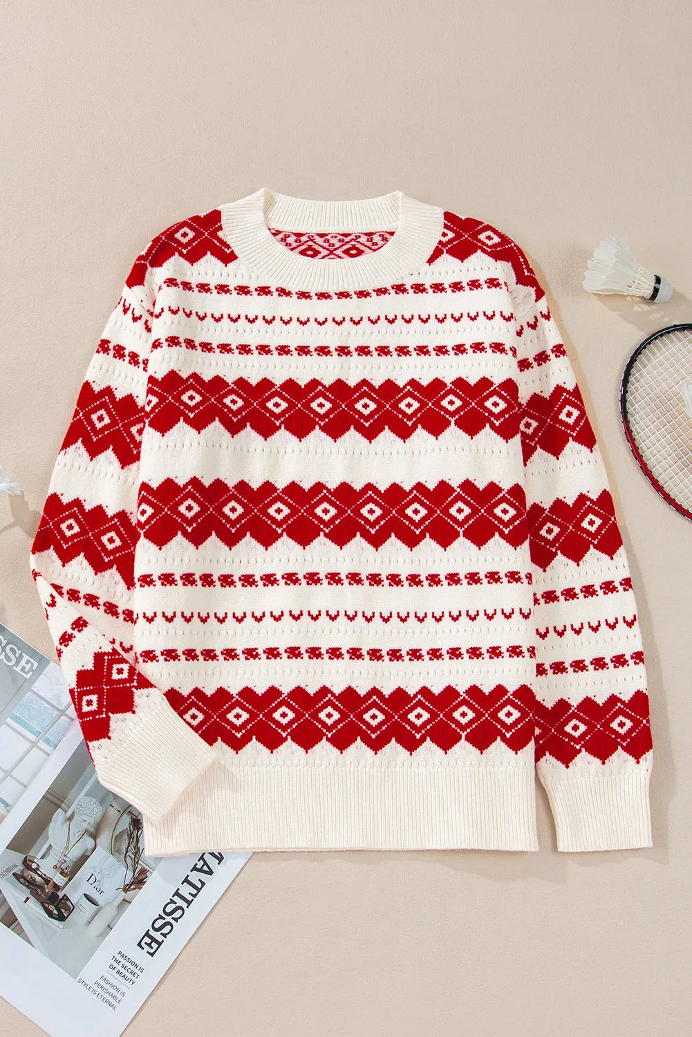 Rosalie Patterned Crew Neck Loose Sweater