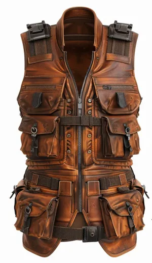 Rust Brown Men Special Military Distressed Leather Vest