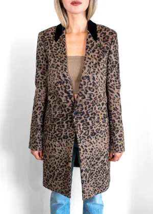 Saint Laurent Leopard Print Single-Breasted Coat