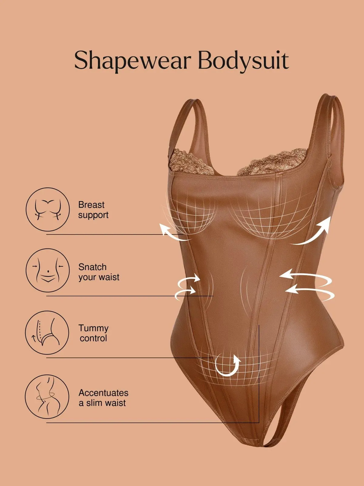 Shapewear Faux Leather Lace Balconette Sculpting Bodysuit