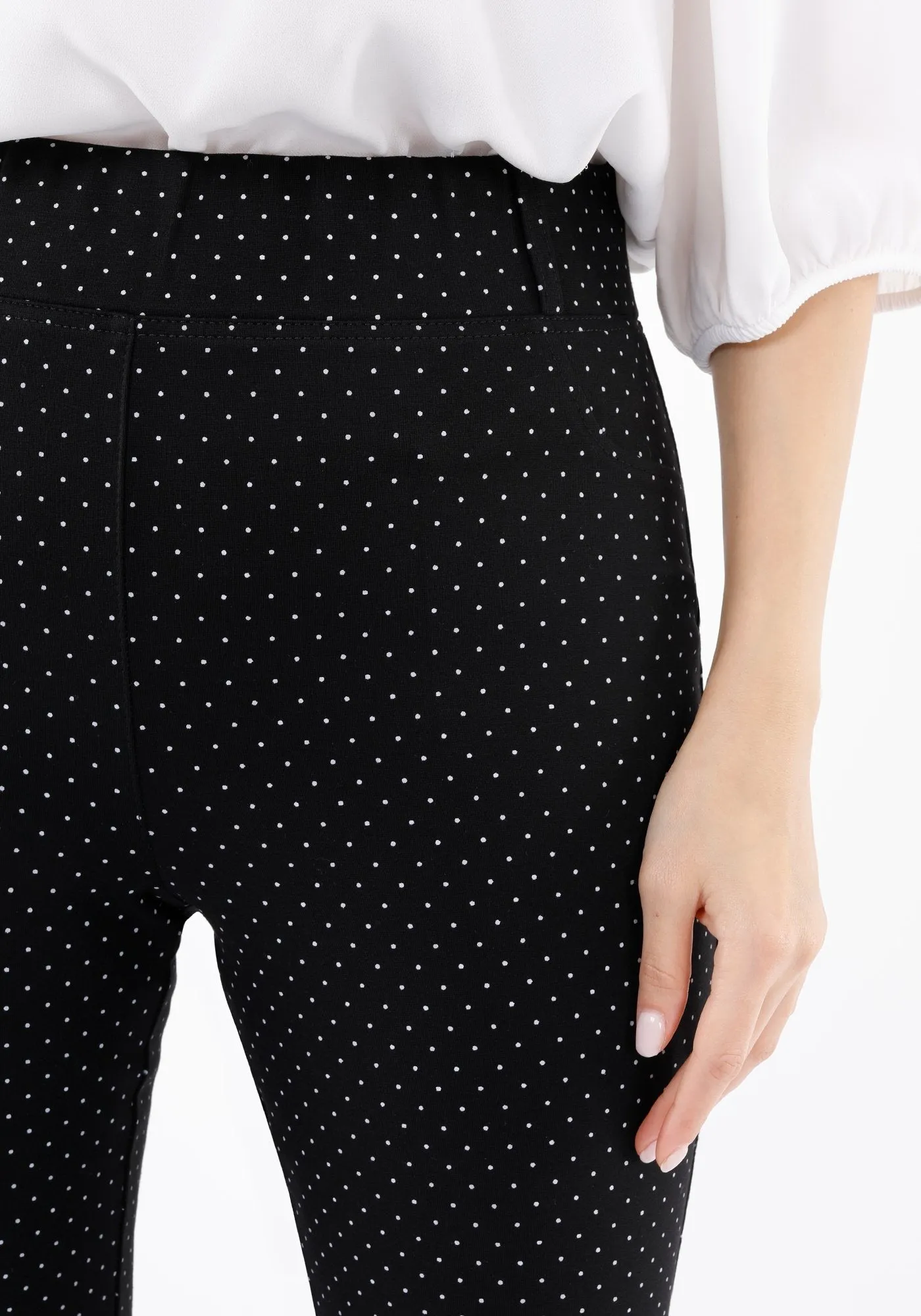 Slim Fit Stretchy Lycra Polka Dot Black Pants