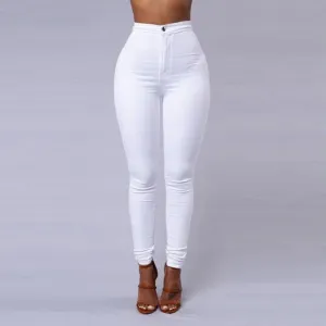 Solid Color Skinny Jeans Woman white