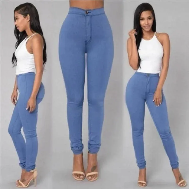 Solid Color Skinny Jeans Woman white