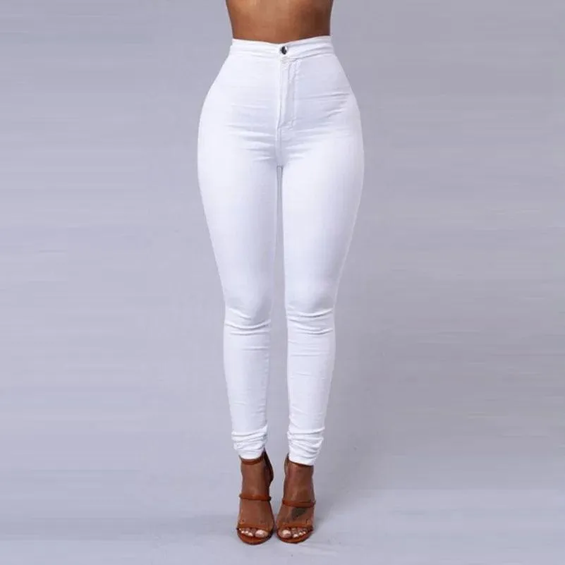 Solid Color Skinny Jeans Woman white