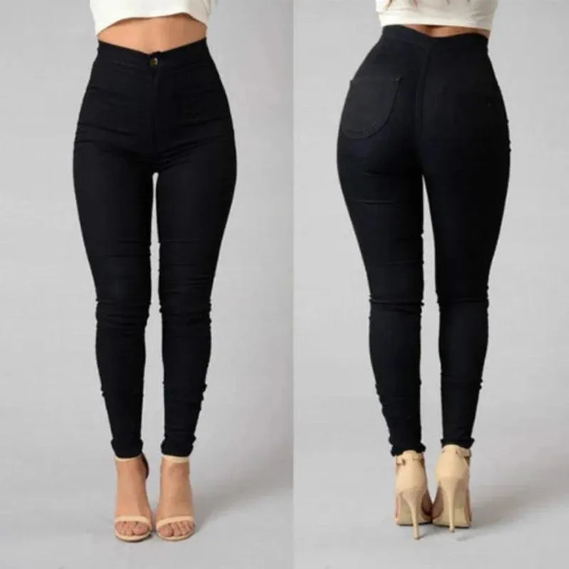 Solid Color Skinny Jeans Woman white