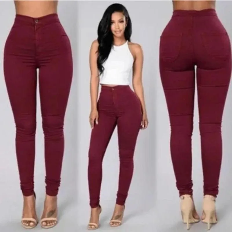 Solid Color Skinny Jeans Woman white