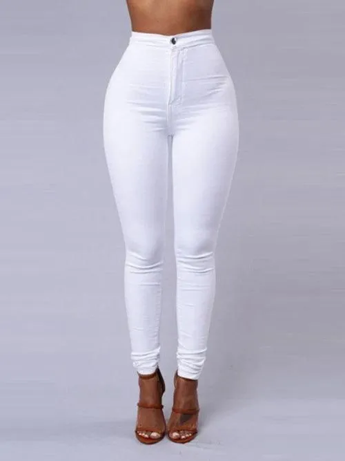 Solid Color Skinny Jeans Woman white