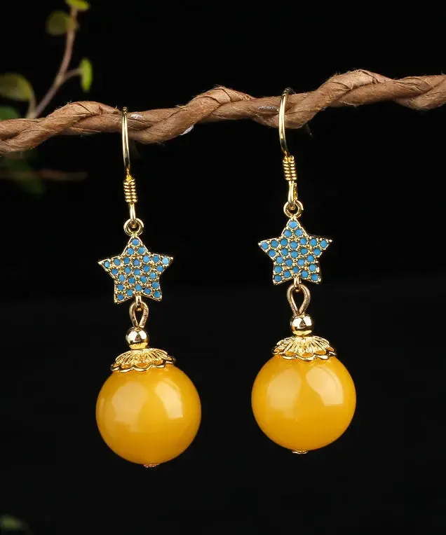 Sterling Silver Amber Beeswax Star Drop Earrings