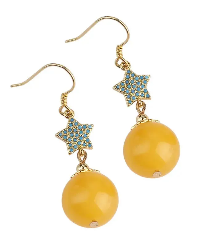 Sterling Silver Amber Beeswax Star Drop Earrings