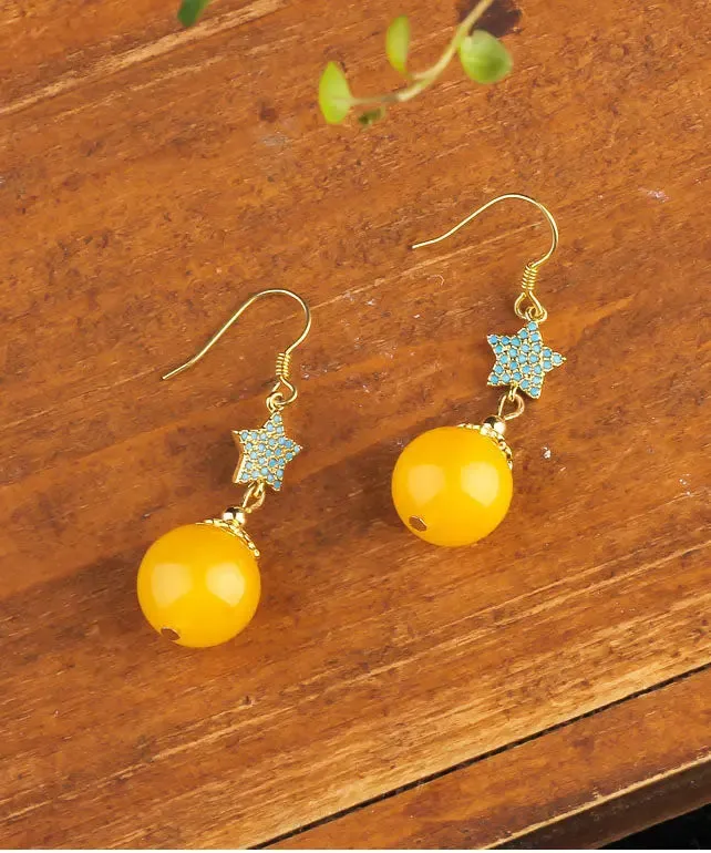 Sterling Silver Amber Beeswax Star Drop Earrings