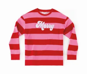 Sweatshirt - Merry - Pink Red Stripe