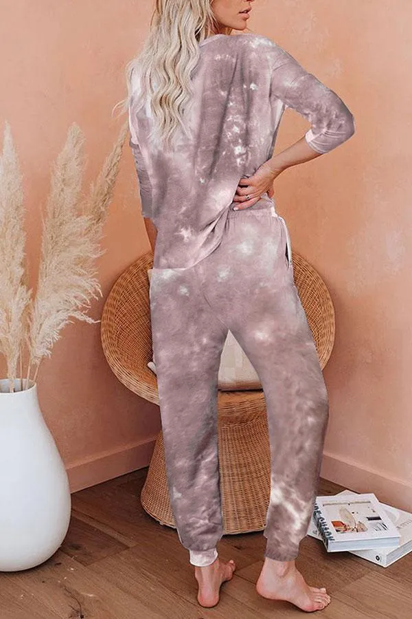 Tie Dye Comfortable Lace-Up Pants Suit