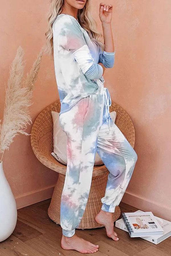 Tie Dye Comfortable Lace-Up Pants Suit