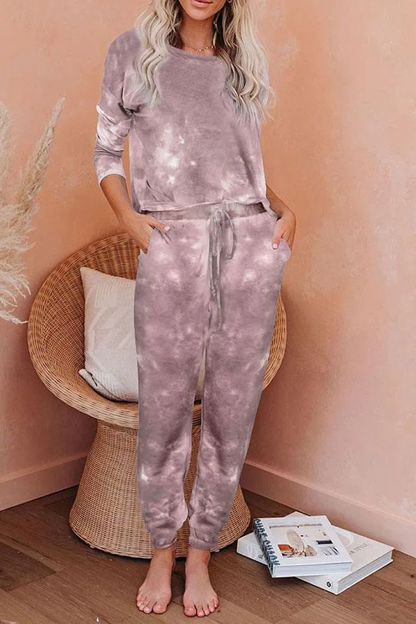 Tie Dye Comfortable Lace-Up Pants Suit