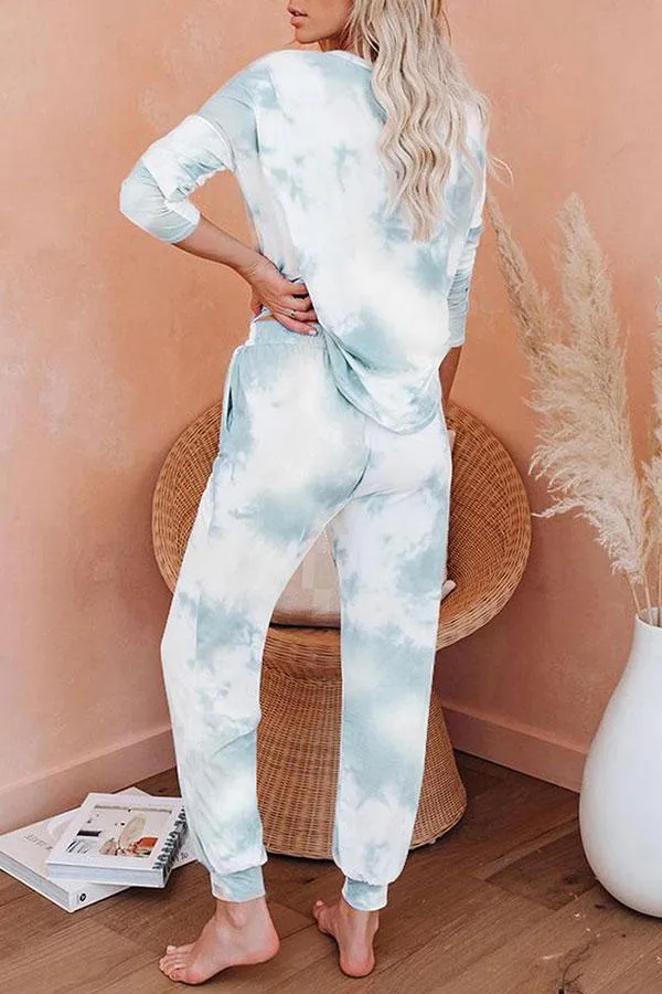 Tie Dye Comfortable Lace-Up Pants Suit