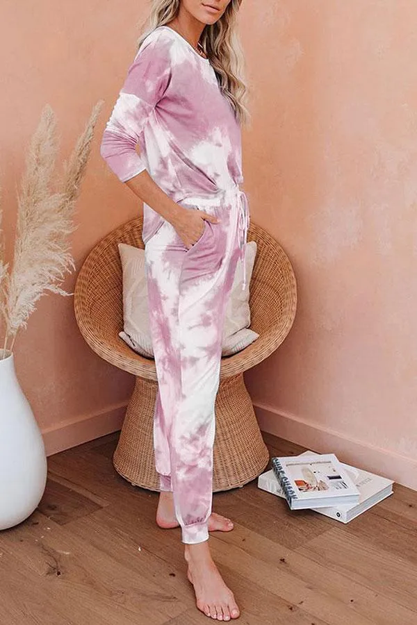 Tie Dye Comfortable Lace-Up Pants Suit