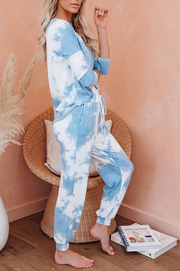 Tie Dye Comfortable Lace-Up Pants Suit