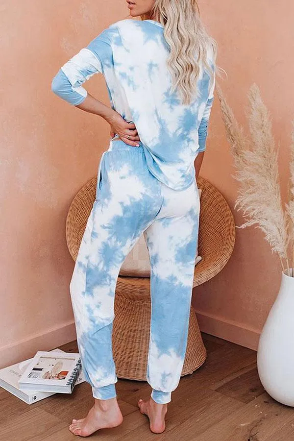 Tie Dye Comfortable Lace-Up Pants Suit