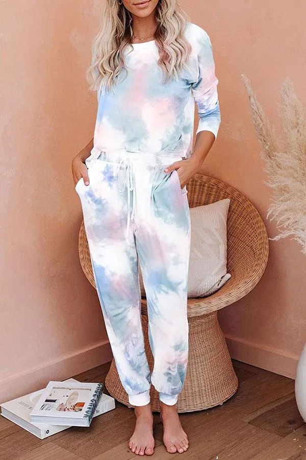 Tie Dye Comfortable Lace-Up Pants Suit