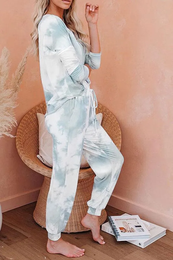 Tie Dye Comfortable Lace-Up Pants Suit