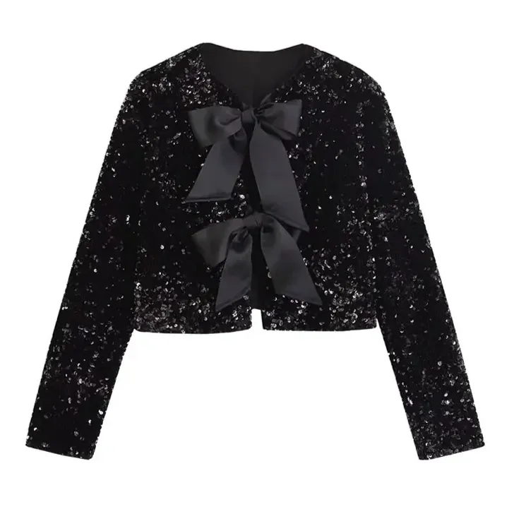 Tie-front Sequined Jacket