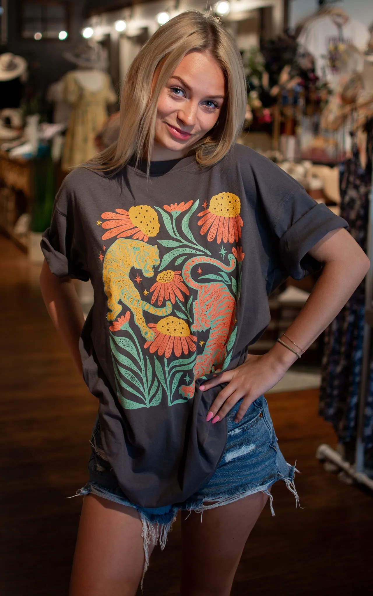 Tigers and Flowers Graphic Tee