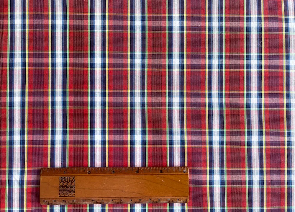 Tightly-Woven Cherry & Navy Plaid Cotton Shirting (Made in Italy)