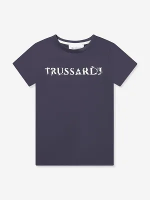 Trussardi Boys Sfares Logo T-Shirt in Navy