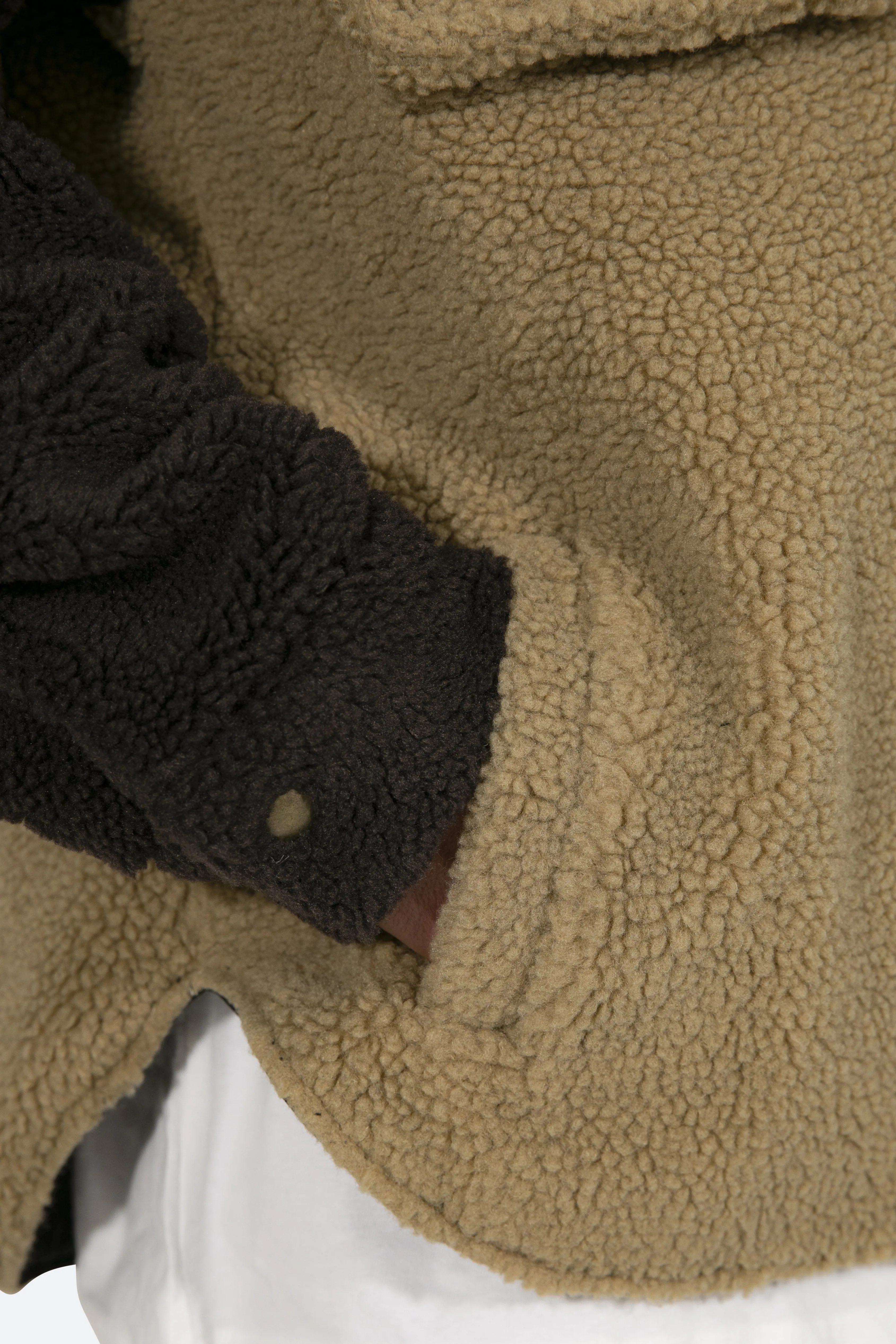 Two Tone Sherpa Zip Up Hoodie - Brown