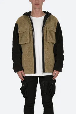 Two Tone Sherpa Zip Up Hoodie - Brown