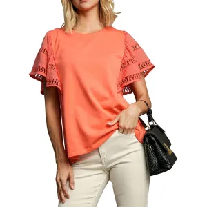 Umgee Women's Coral Crocheted Short Sleeve Shirt