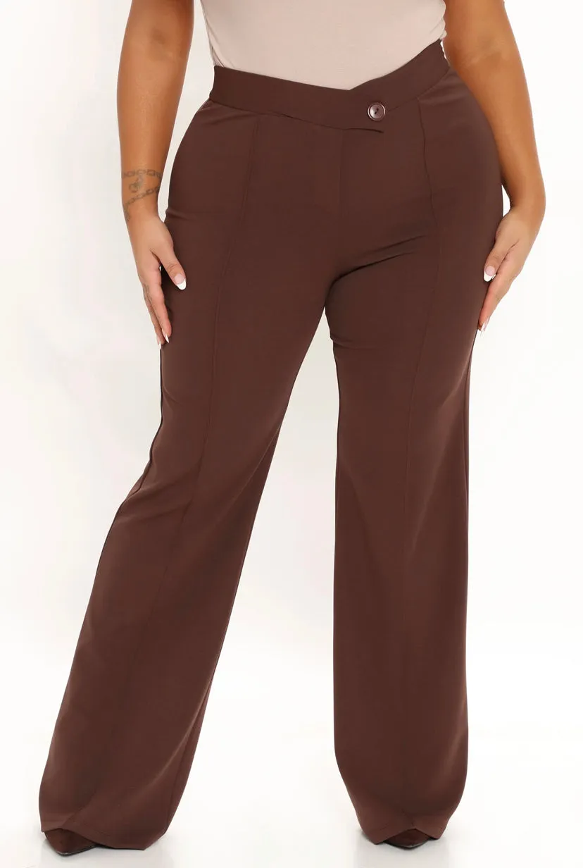 WOMEN Plus Size Brown Wide Leg Dress Pants