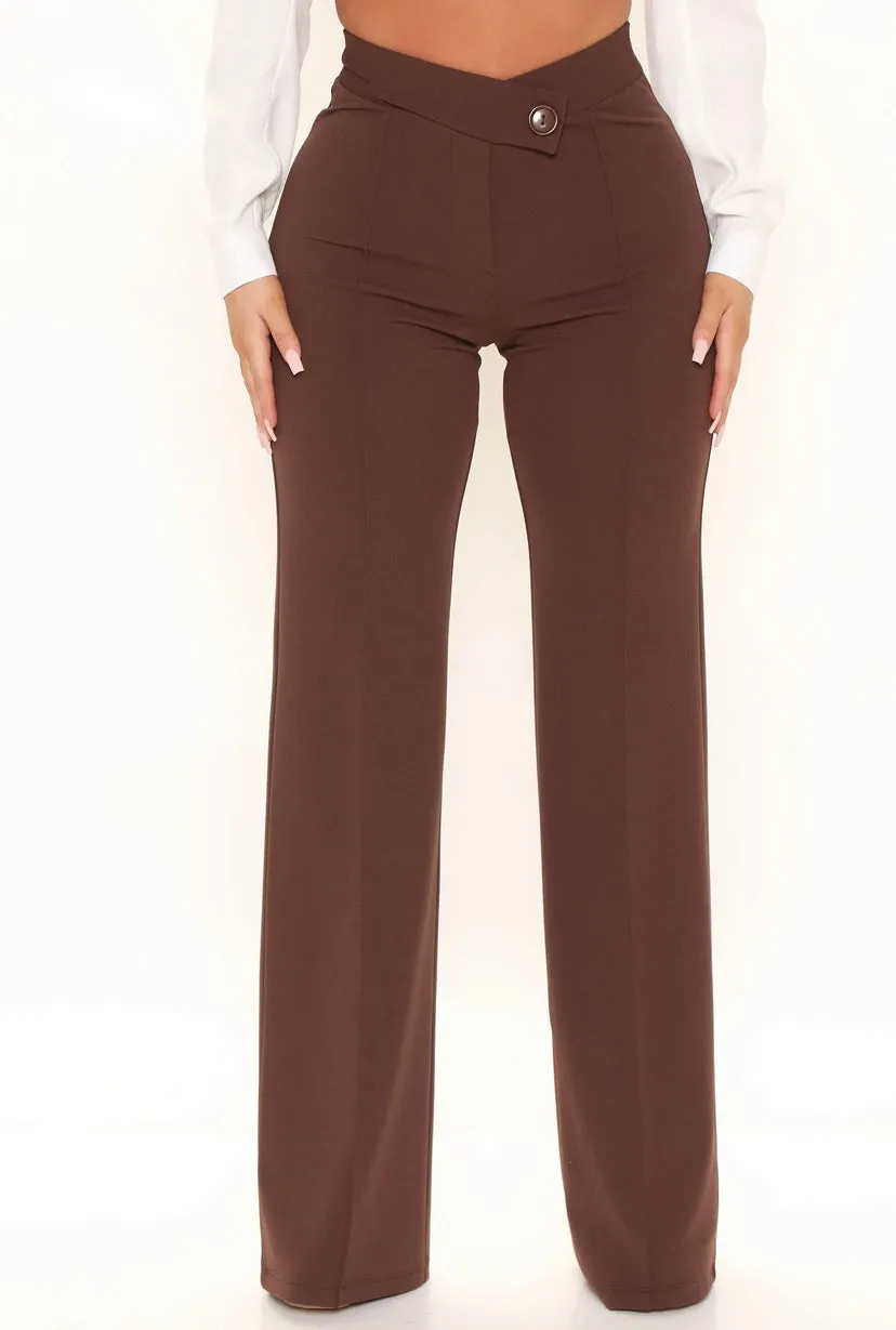 WOMEN Plus Size Brown Wide Leg Dress Pants